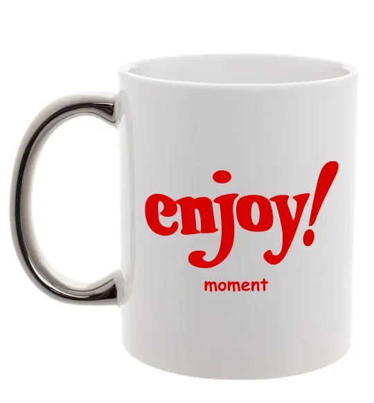 Чашка с цветной ручкой Enjoy moment Серебро фото
