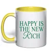 Чашка с цветной ручкой Happy is the new rich Солнечно желтый фото