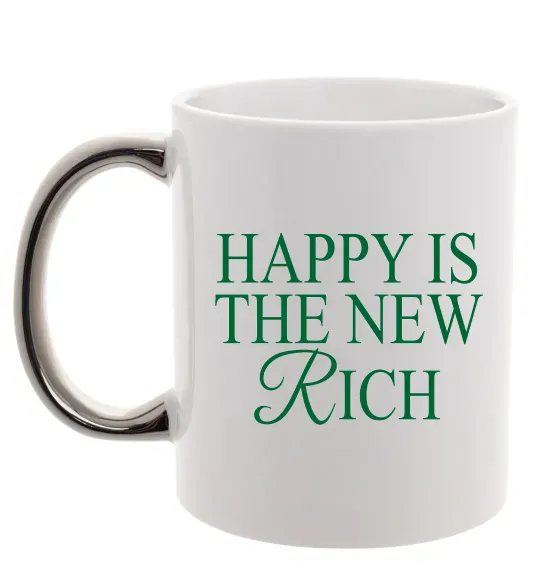 Чашка с цветной ручкой Happy is the new rich Серебро фото