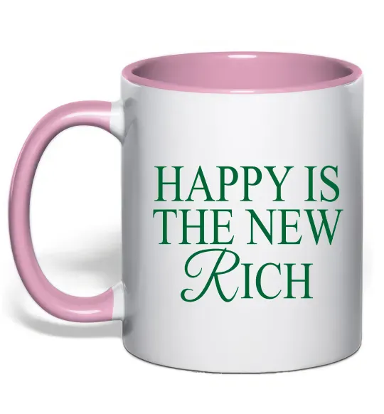 Чашка с цветной ручкой Happy is the new rich Нежно розовый фото