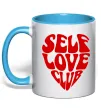 Чашка з кольоровою ручкою Self love club Блакитний фото