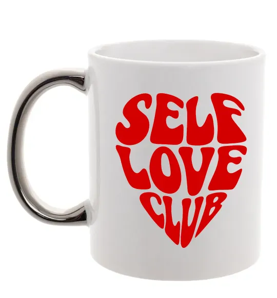 Чашка з кольоровою ручкою Self love club Срібло фото