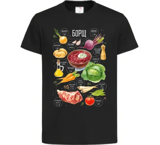 Детская футболка Борщ рецепт Черный фото