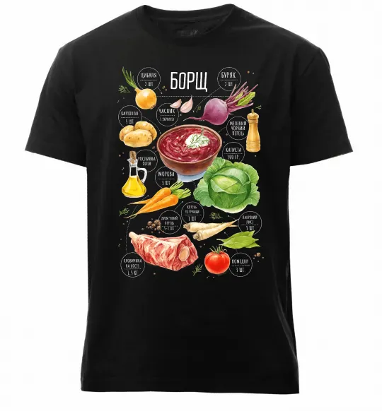 Чоловіча преміум футболка Борщ рецепт Чорний фото