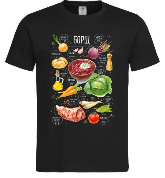 Мужская футболка Борщ рецепт Черный фото