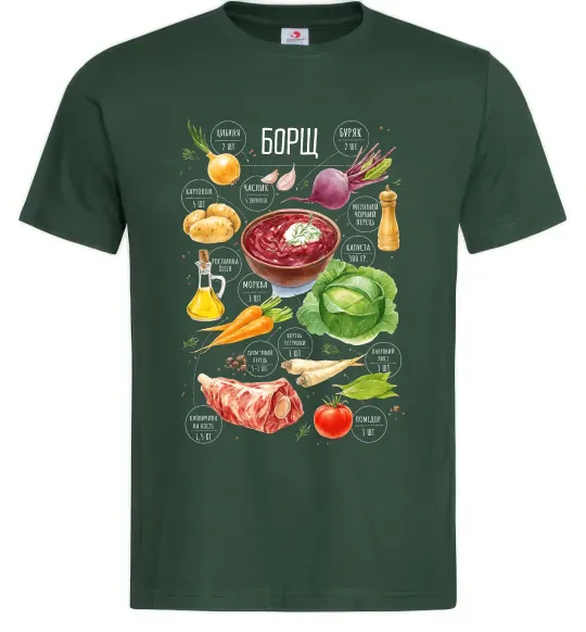 Мужская футболка Борщ рецепт Темно-зеленый фото