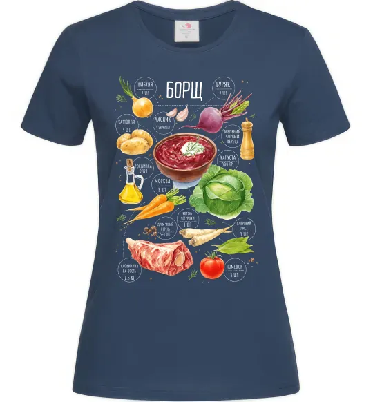 Женская футболка Борщ рецепт Темно-синий фото