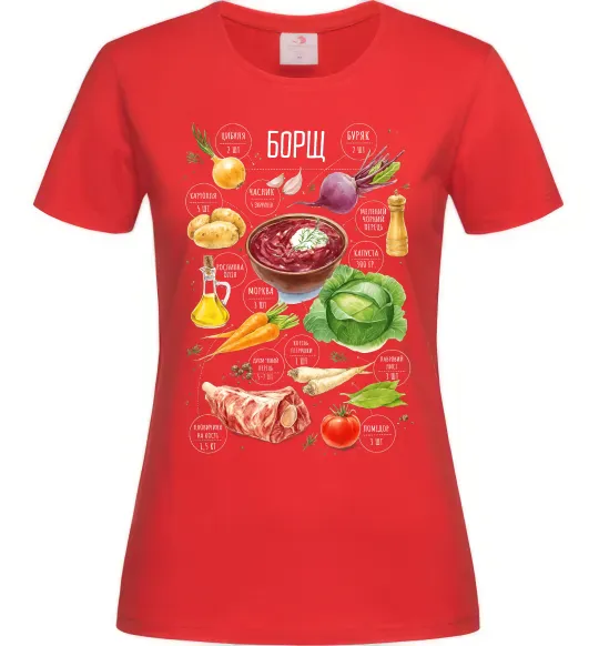 Женская футболка Борщ рецепт Красный фото