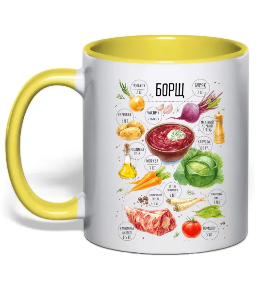Чашка с цветной ручкой Борщ рецепт Лимонный фото