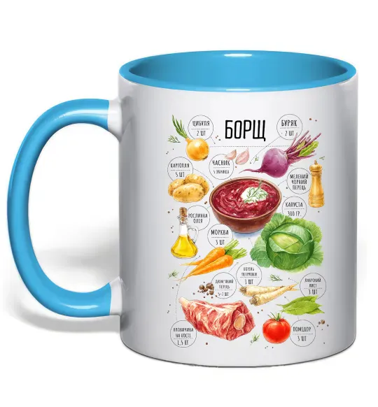 Чашка с цветной ручкой Борщ рецепт Голубой фото