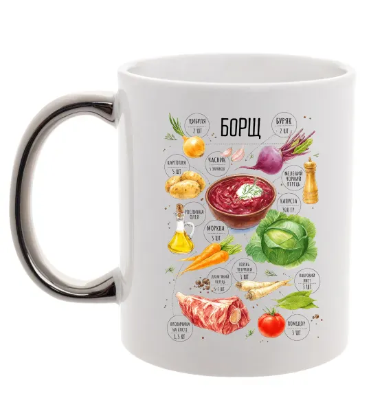 Чашка с цветной ручкой Борщ рецепт Серебро фото