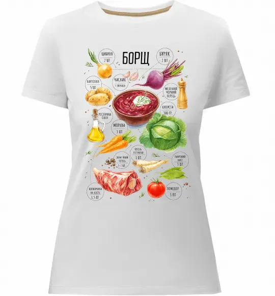 Женская премиум футболка Борщ рецепт Белый фото