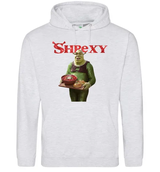 Чоловіча толстовка (худі) Shrexy борщ з пампушками Сірий меланж фото