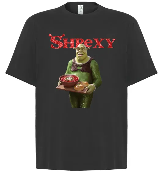 Футболка Оверсайз Shrexy борщ з пампушками Чорний фото