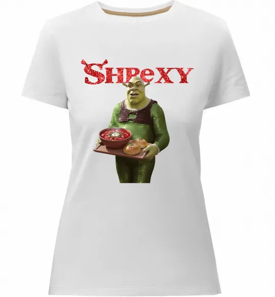 Жіноча преміум футболка Shrexy борщ з пампушками Білий фото