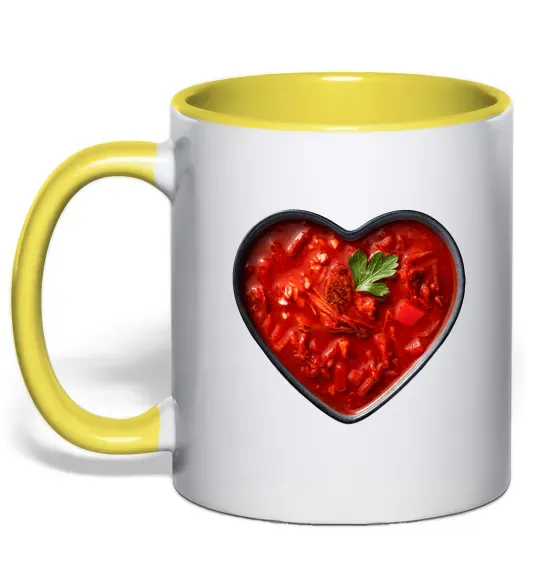 Чашка с цветной ручкой Борщ серце Солнечно желтый фото