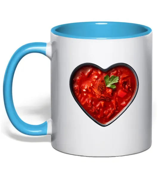 Чашка с цветной ручкой Борщ серце Голубой фото