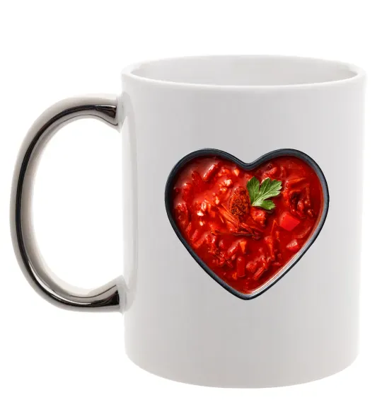 Чашка с цветной ручкой Борщ серце Серебро фото