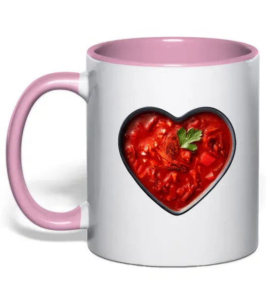 Чашка с цветной ручкой Борщ серце Нежно розовый фото