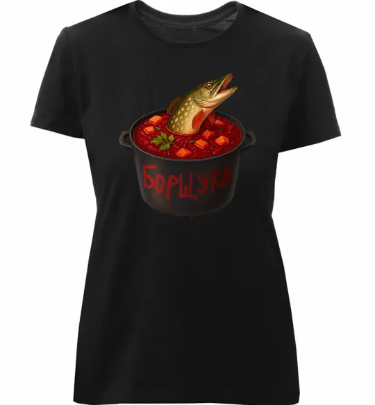 Женская премиум футболка Борщука Черный фото