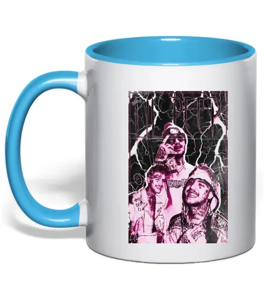 Чашка с цветной ручкой Lil Peep retro Голубой фото