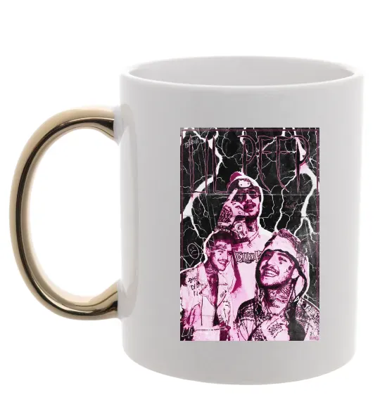 Чашка с цветной ручкой Lil Peep retro Золото фото