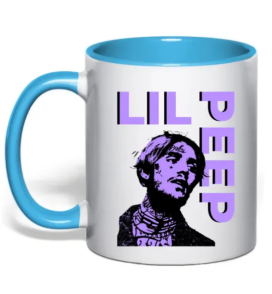 Чашка с цветной ручкой Lil Peep purple Голубой фото