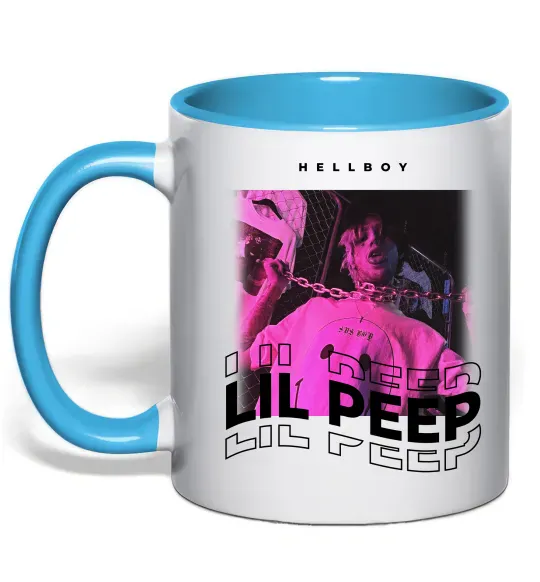 Чашка з кольоровою ручкою Lil Peep hellboy Блакитний фото