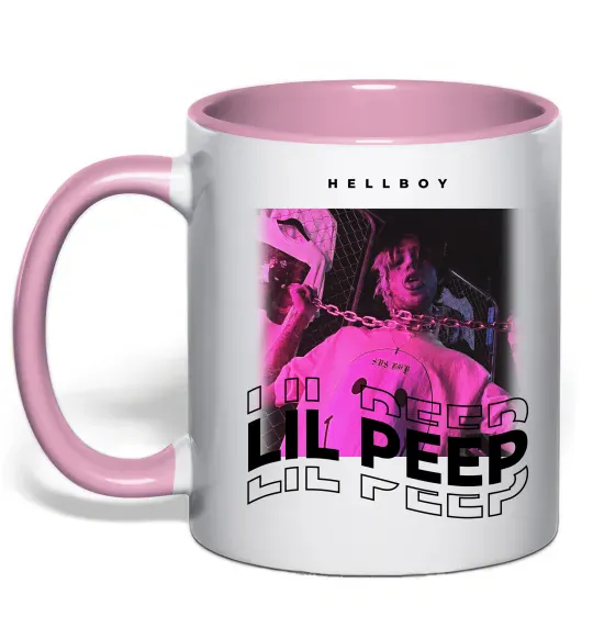 Чашка з кольоровою ручкою Lil Peep hellboy Ніжно рожевий фото