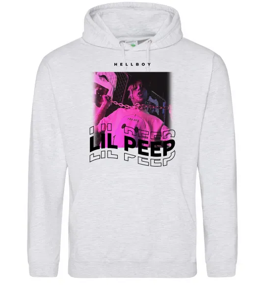 Мужская толстовка (худи) Lil Peep hellboy Серый меланж фото