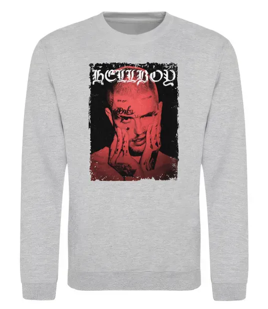 Свитшот Лил Пип Hellboy poster Серый меланж фото