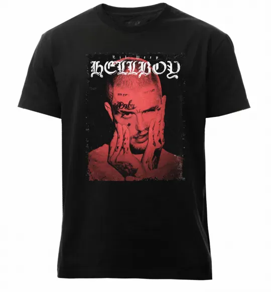 Мужская премиум футболка Лил Пип Hellboy poster Черный фото