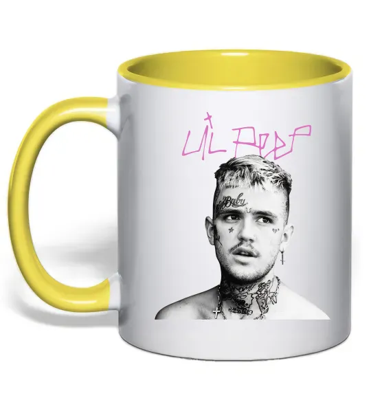 Чашка з кольоровою ручкою Lil Peep bw Сонячно жовтий фото