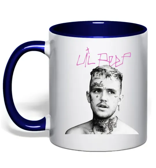 Чашка з кольоровою ручкою Lil Peep bw Глибокий темно-синій фото