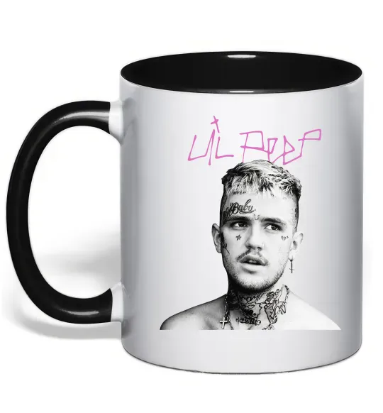 Чашка з кольоровою ручкою Lil Peep bw Чорний фото