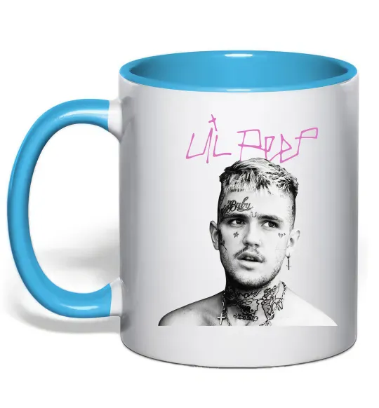 Чашка з кольоровою ручкою Lil Peep bw Блакитний фото