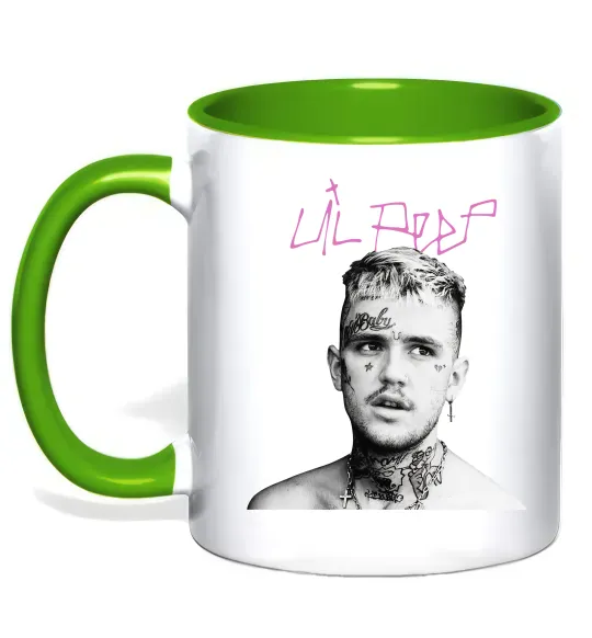 Чашка з кольоровою ручкою Lil Peep bw Зелений фото