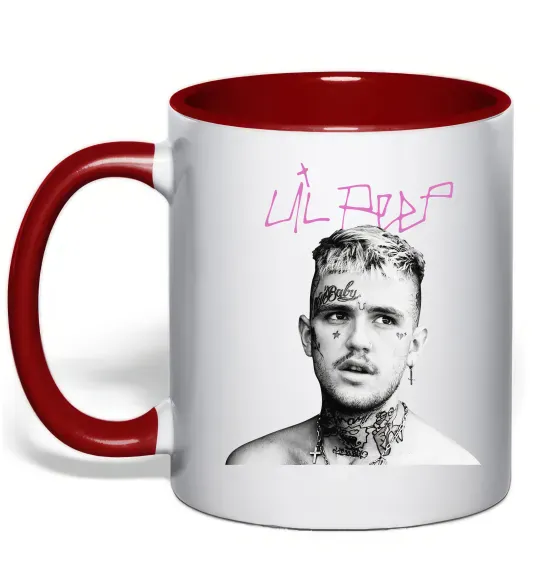 Чашка з кольоровою ручкою Lil Peep bw Червоний фото