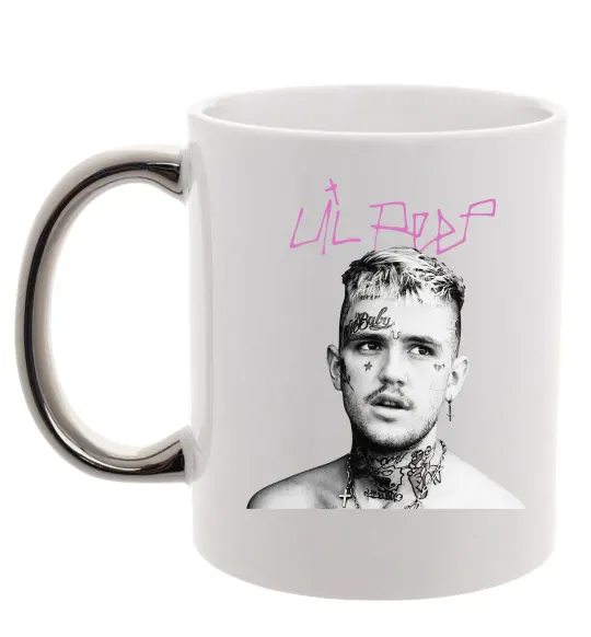 Чашка з кольоровою ручкою Lil Peep bw Срібло фото