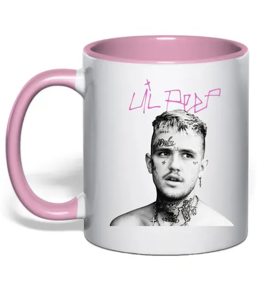 Чашка з кольоровою ручкою Lil Peep bw Ніжно рожевий фото