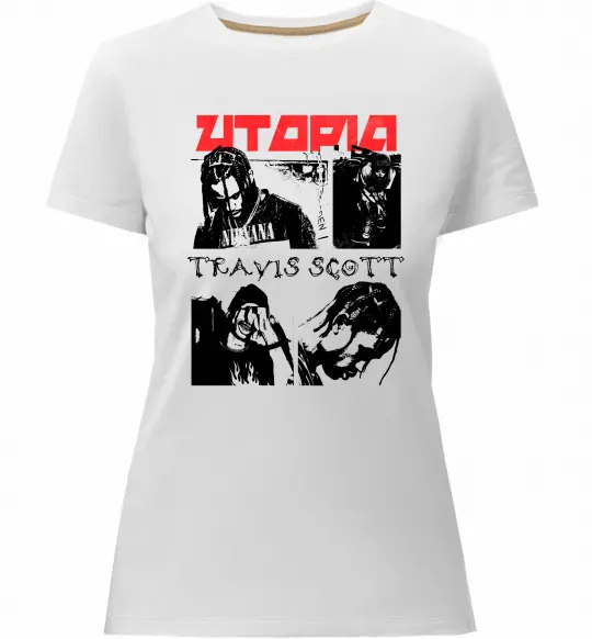 Женская премиум футболка Тревіс Скотт постер Белый фото