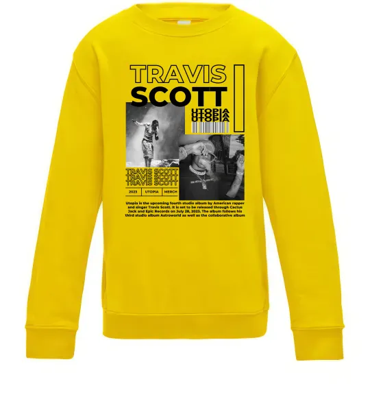 Детский Свитшот Travis Scott Utopia 2023 Солнечно желтый фото