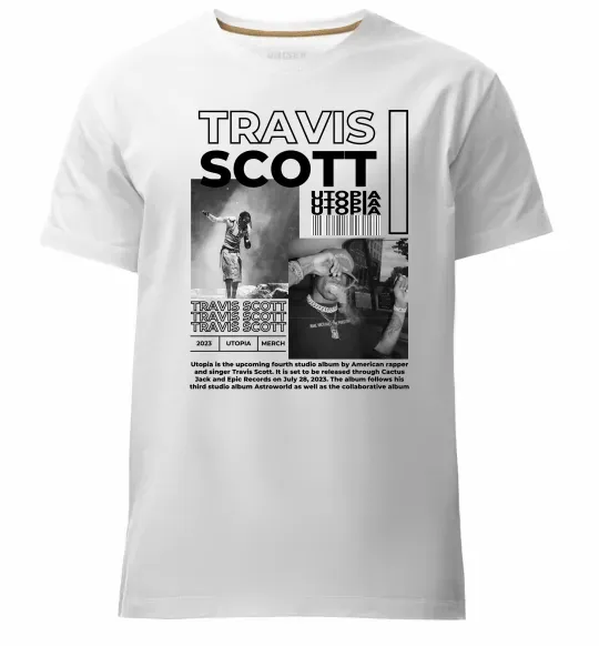 Мужская премиум футболка Travis Scott Utopia 2023 Белый фото