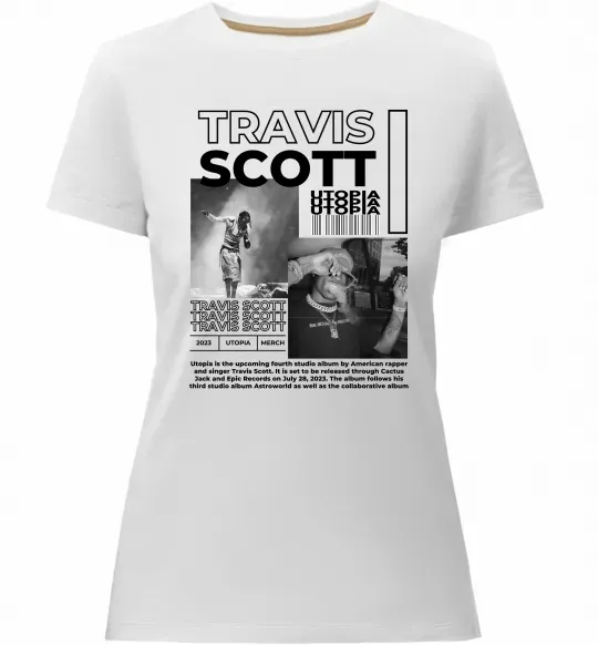 Женская премиум футболка Travis Scott Utopia 2023 Белый фото