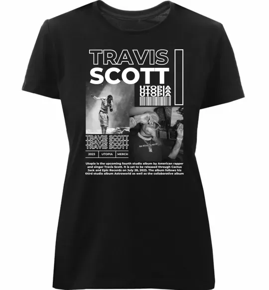 Женская премиум футболка Travis Scott Utopia 2023 Черный фото