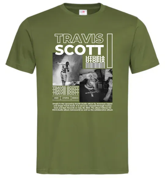 Мужская футболка Travis Scott Utopia 2023 Оливковый фото