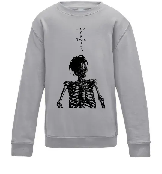 Детский Свитшот Travis Scott Skeleton Серый меланж фото