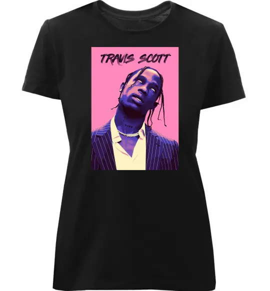 Женская премиум футболка Travis Scott pink Черный фото