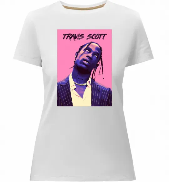 Женская премиум футболка Travis Scott pink Белый фото