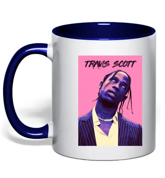Чашка с цветной ручкой Travis Scott pink Глубокий темно-синий фото